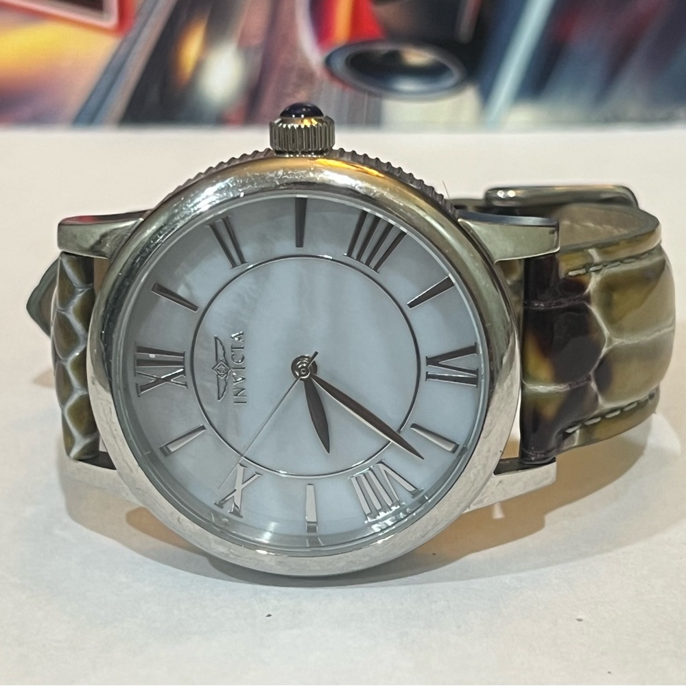 Invicta Silver Watch with Textured Brown Strap